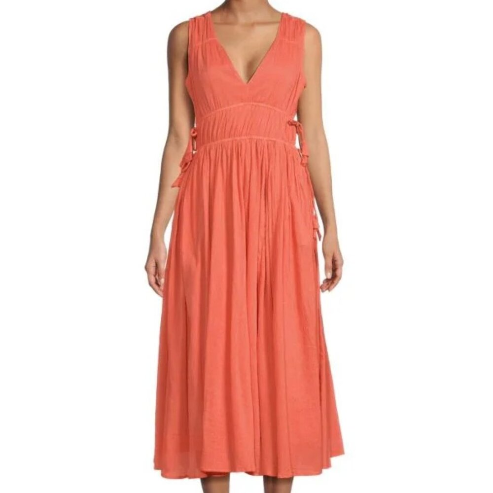 Joie Margarettea Crinkle Sleeveless Orange Midi Dress Size XS